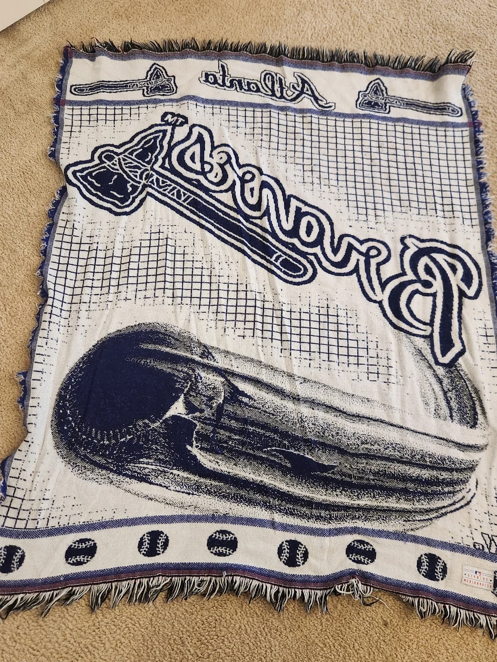 Vintage MLB‎ Atlanta Braves Baseball Throw Blanket Made in USA Tapestry #D